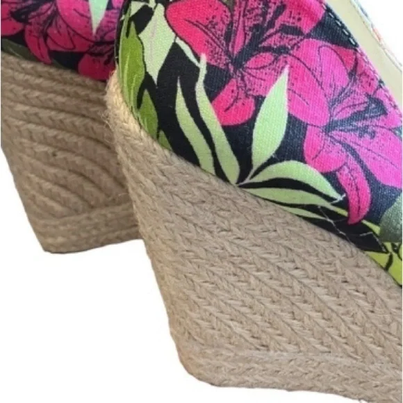 Jessica Simpson Zexie Espadrille Floral Pink Green Wedge 5 1/2 Inch Heel 9 - Picture 4 of 6